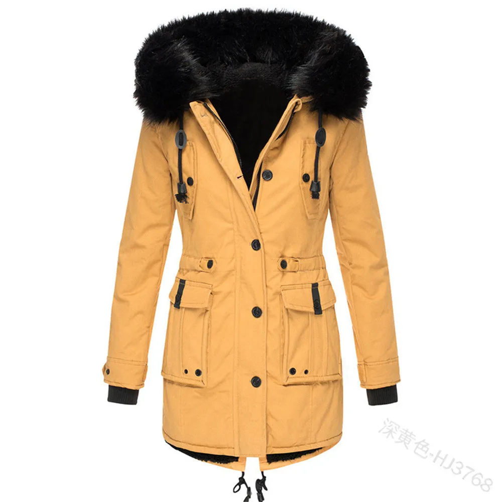 Winter Women's Cotton Padded Jackets Bold Color Fur Collar Two Side Wear Velvet Leisure Fleece Coat Warmness XXXL Hiking Clothes |