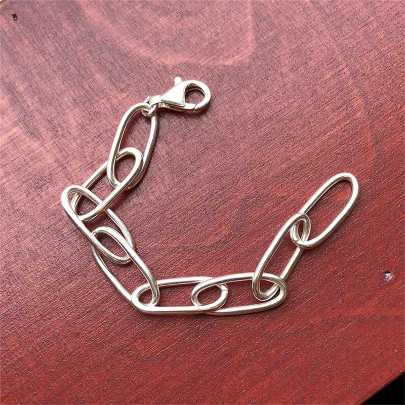 

POFUNUO Korean 925 Sterling Silver Bracelets Big Circle Hasp Clasp Bracelets Geometric Women Fine Jewelry Minimalist Lovers Gift