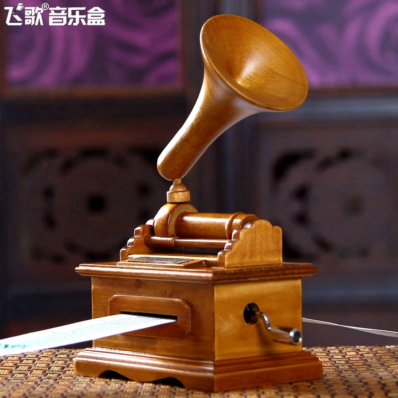 Деревянный Граммофон Музыкальная шкатулка ручной рукоятки DIY механизм