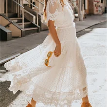 Vestidos blancos con cuello en V de encaje, ropa informal bordada, versátil, ajustada, Lolita, Otoño e Invierno (1)