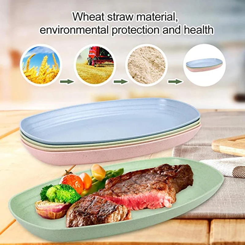 

Wheat Straw Dinner Plates and Wheat Straw Bowl and Spoon Set-Microwave Safe Lunch Plates Reusable Eco-Friendly