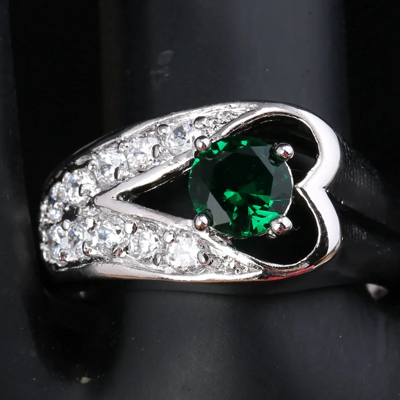 Ручной работы сердца Форма зеленый цирконий вокруг белых камней 925 серебро Jewelrys