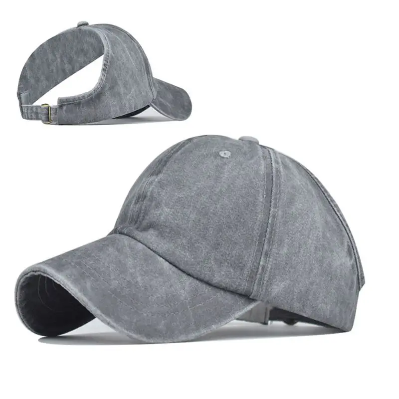 

Unisex Vintage Washed Cotton Baseball Cap Half Empty Top Backless Ponytail Hat