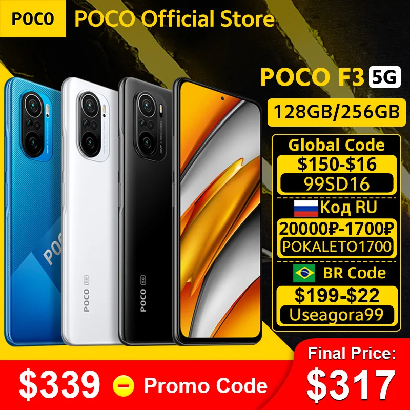  Смартфон в наличии POCO F3 глобальная версия, Snapdragon 870 восемь ядер, 128 ГБ/256 ГБ, 6,67 дюйма, 120 Гц, AMOLED дисплей E4, мировая премьера, 5G 