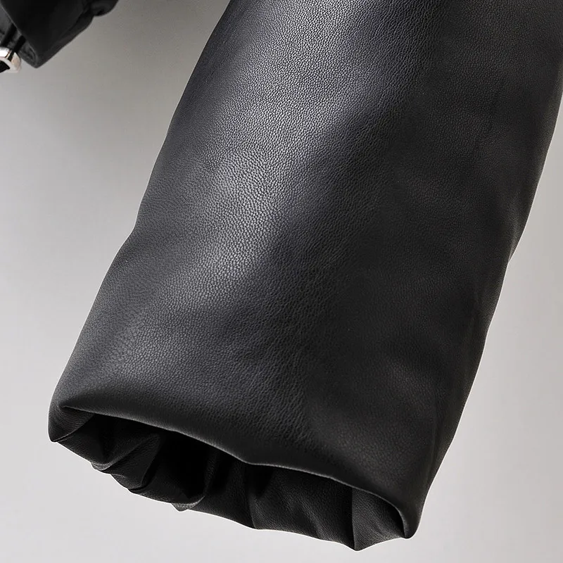 

Women Casual Pu Leather Windproof Black Coat Stand Collar Office Jacket Long Sleeve Warm Ladies Tops Outerwear Winter Autumn