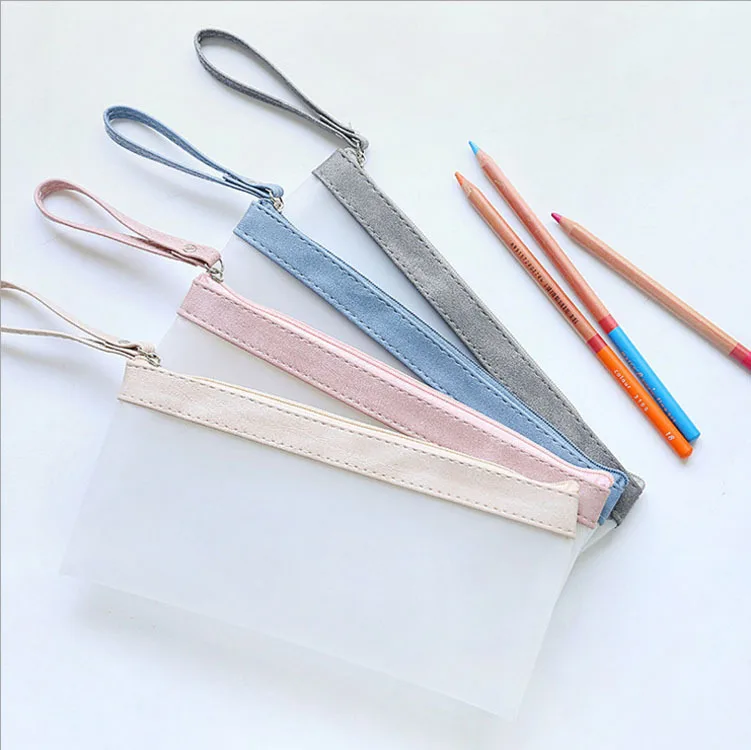 Small fresh transparent matte pencil case simple jelly glue color matching student stationery | Канцтовары для офиса и дома