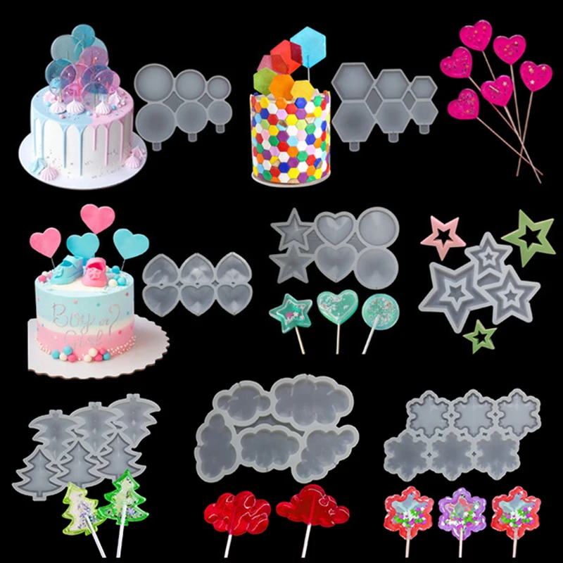 

1PC Silicone Epoxy Mold Star Round Heart Lollipop Shape Candy Fondant Moulds DIY Decorating Tool Baking Accessories