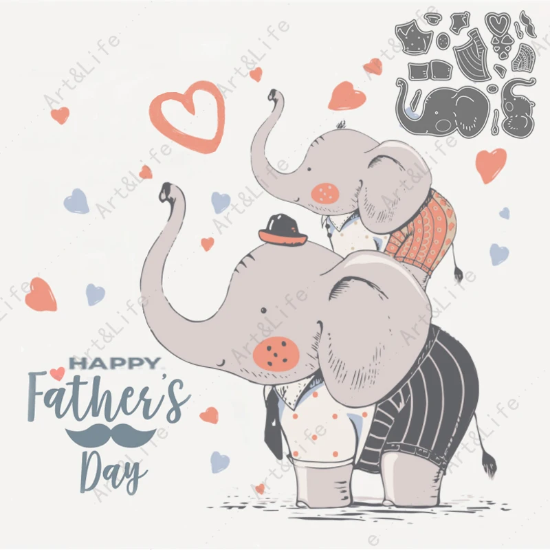 

Happy Father's Day Cute Elephant New Metal Cutting Dies Stencils for Making Scrapbooking Album Birthday Card Embossing Cut Dies