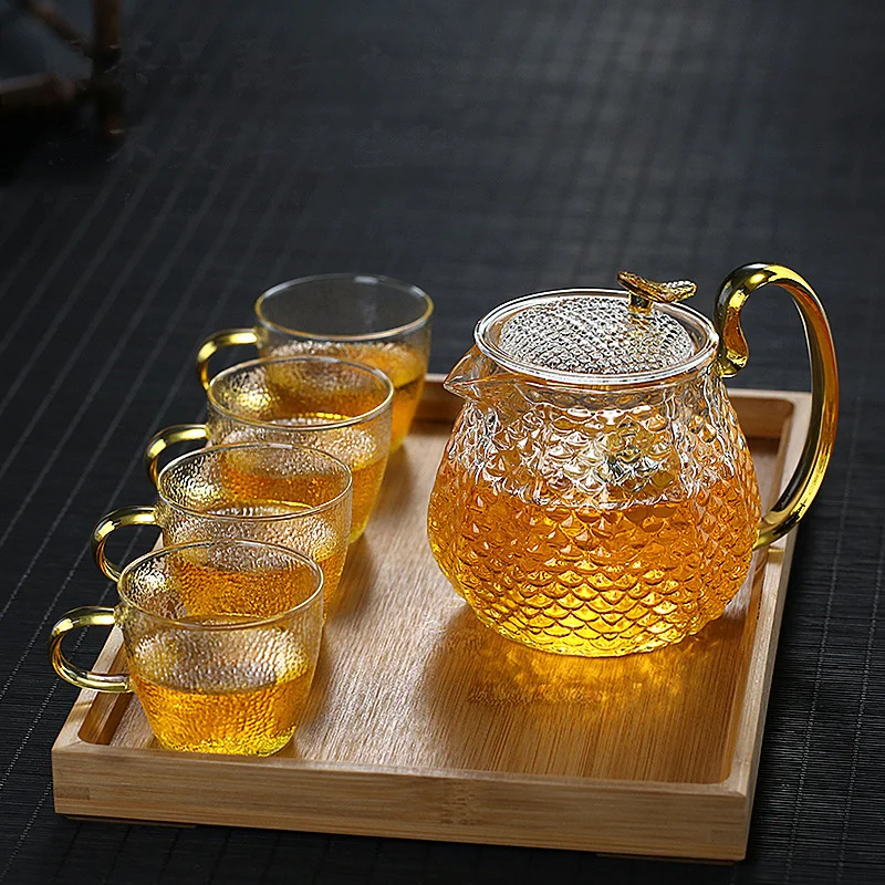 

High Borosilicate Glass Teapot Filter Bubble Teapot Household High Temperature Resistance Hammer Pattern Teapot Kung Fu Tea Set