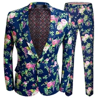 New printed suit jacket men's clothing dress casual photo studio host hair stylist flower blazers костюмы палто мужская модный
