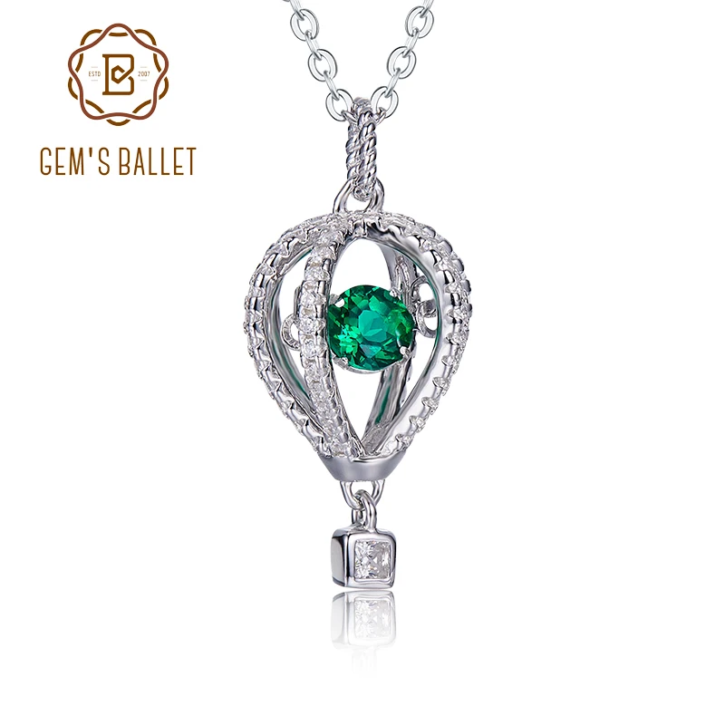 

GEM'S BALLET Lab Grown Emerald Pendant Certified Gemstone Queen and Crown Necklace in 925 Sterling Silver 0.52Ct with Chain