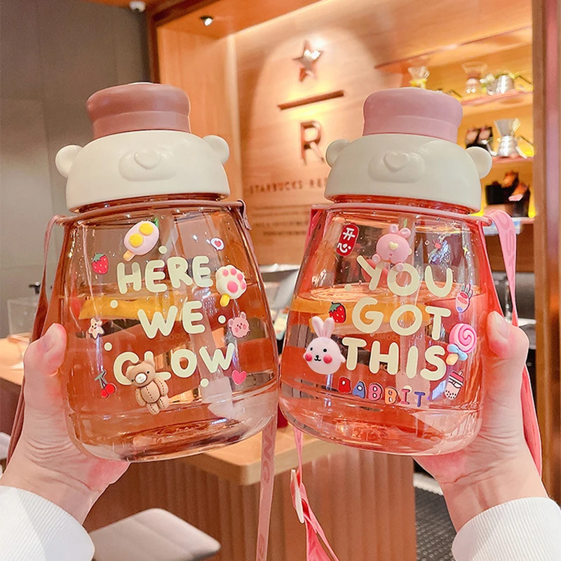 

Cute Big Belly Cup for Girls Water Bottle with Straw Sticker Adult Female Student 1.3L Large Capacity Kettle Water Cup Drinkware