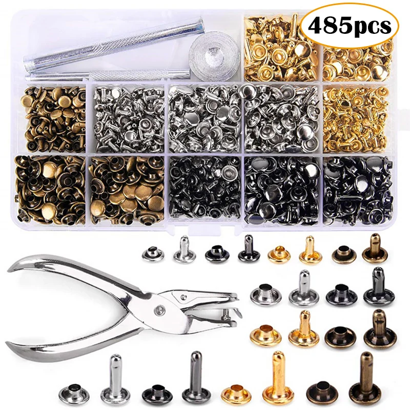 

124/245/485pcs Metal Snap Button Press Stud Rivet Button Snap Fasteners for Leather Craft Bag Belt DIY Sewing Kit with Pliers