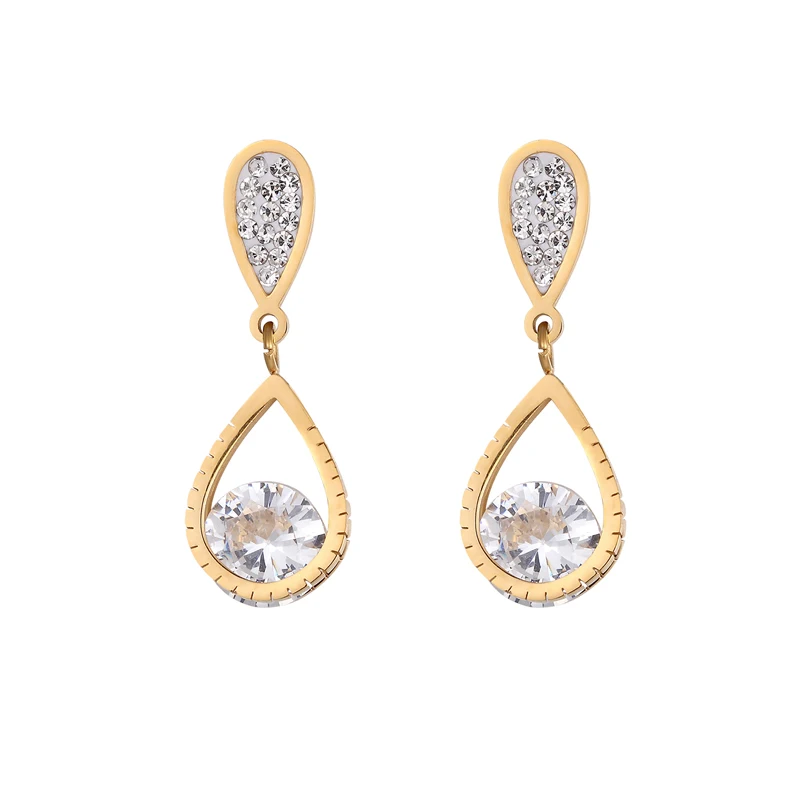 Water Drop Shape Crystal Drop Earrings in Stainless Steel - Beautiful Gold and Rose Gold Color Jewelry for Weddings and Gifts image 2