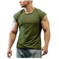 2021 new fashion sleeveless t shirt for men fitness tight short sleeve t casual sports men short sleeve