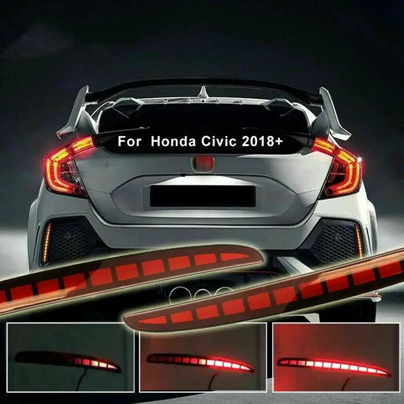 2x For Honda Civic 2017 2018 2019 2020 Hatchback Red Lens LED Rear Bumper Reflector Driving Fog Light