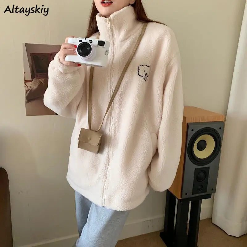 Женское зимнее пальто с воротником-стойкой милые теплые в стиле преппи