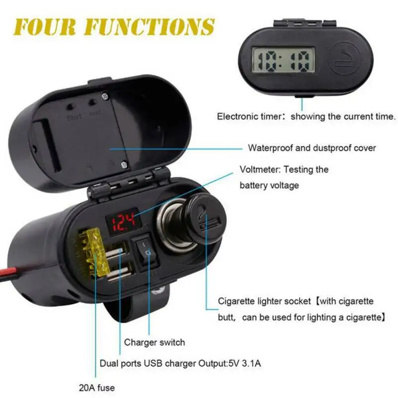 

Power supply Voltmeter socket Phone Tablet Motorcycle Cigarette Lighter