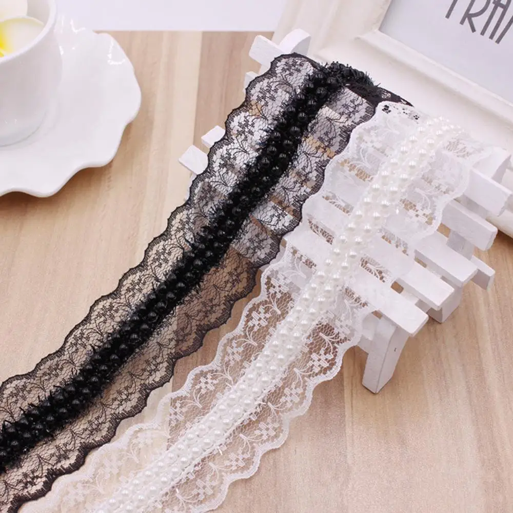 1 ярдов белый/черный вышитый бисером кружевной отделкой Лента кружевная лента