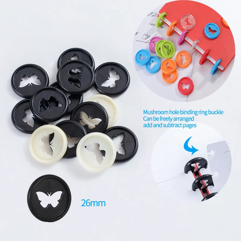 12PCS 26MM Butterfly Binder Ring Mushroom Hole Round Binding Plastic Disk Buckle DIY Supplies | Канцтовары для офиса и дома