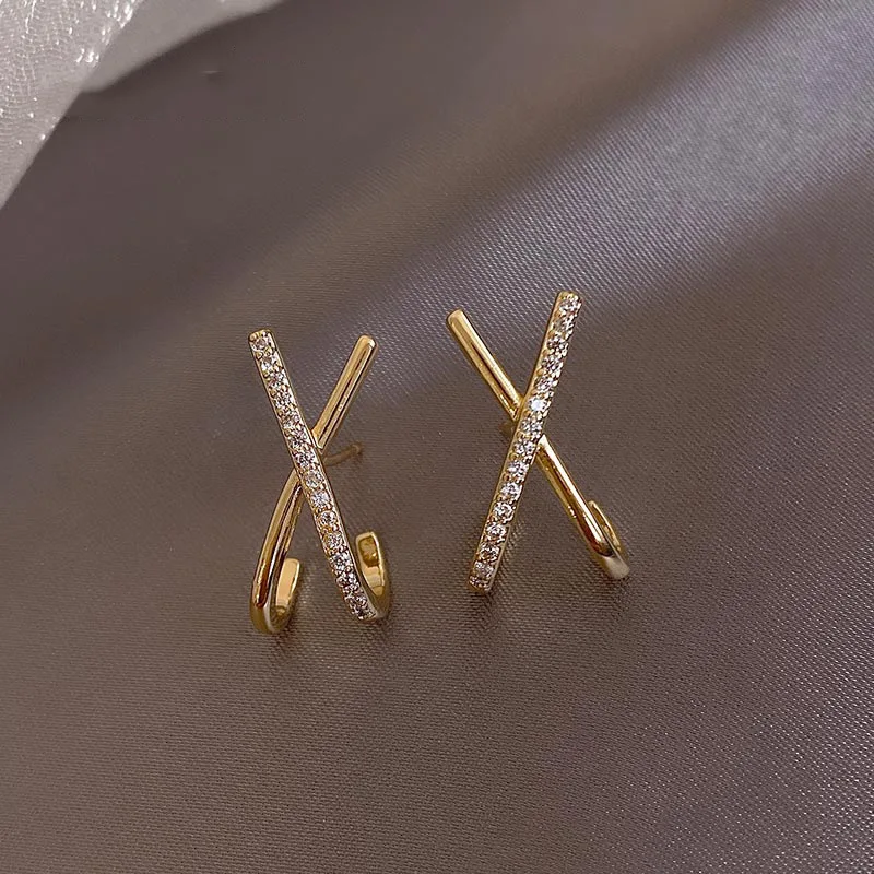 

The new micro-inlaid cross earrings 14K real gold electroplating high-quality temperament small personalized earrings for women
