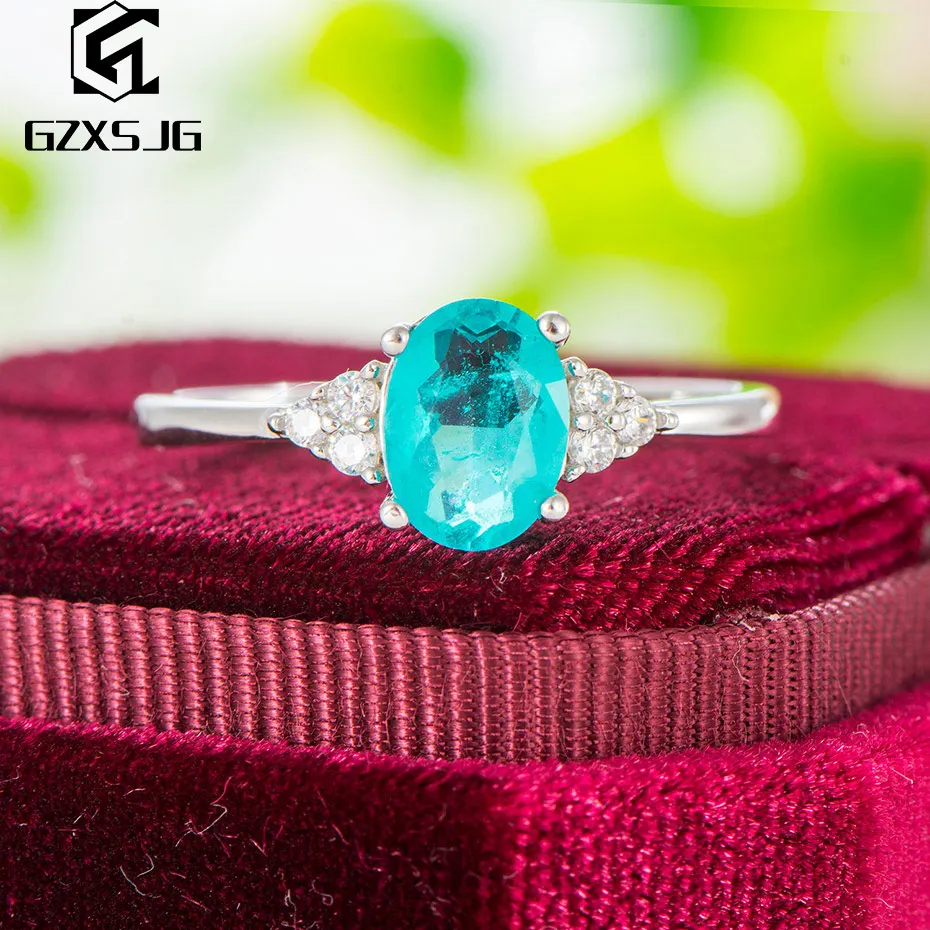 

Luxyimagic Brazilian Paraiba Tourmaline Gemstones Ring for Women genuine 925 Sterling Silver White Rhodium ring for engagement