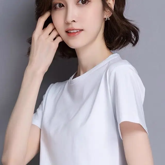

White T-shirt women's cotton loose Joker European station short T-shirt summer 2021 new style