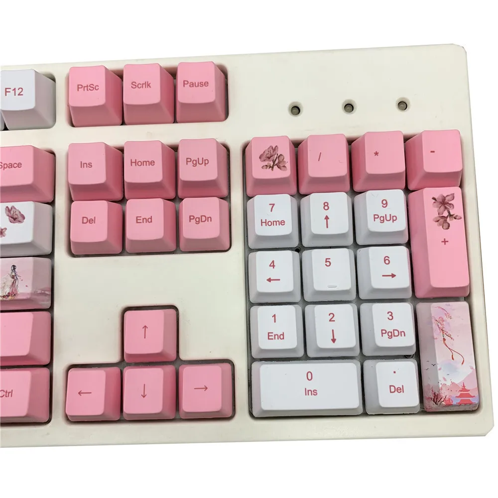 Сакура ключ крышка PBT 5 сторонняя сублимационная механическая клавиатура Ключ Крышка для MX Переключатель OEM профиль совместим с Gk61 GH60 IKBC