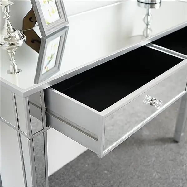 

Enterprises Mirrored 2 drawer media console table, Finish w, Silver