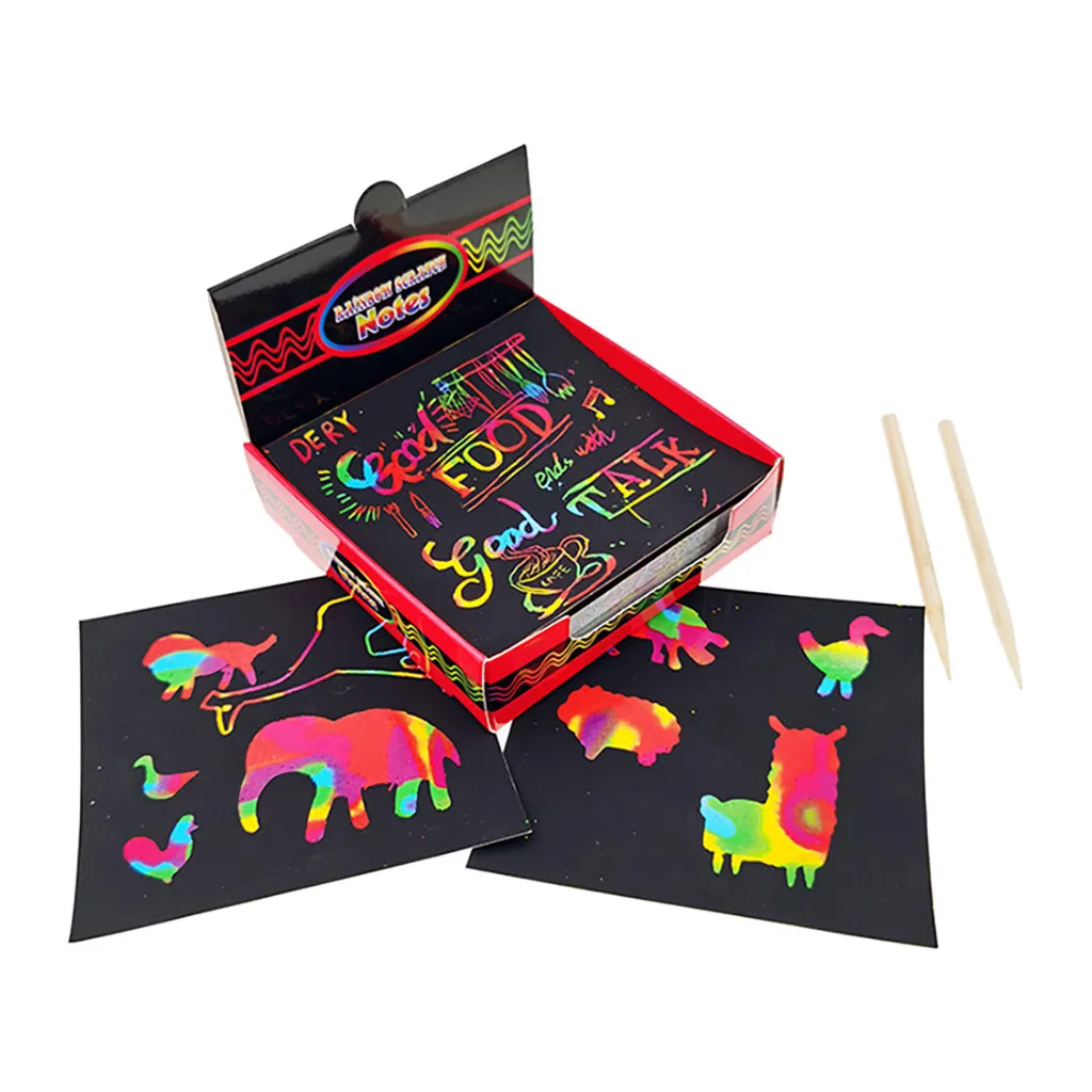 Фигурки примечания к царапинам каляки 100 голографическая Радуга Бумага 2 стилуса