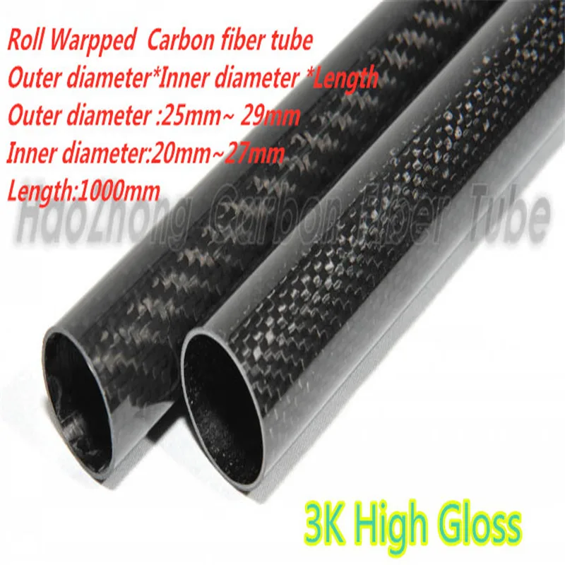 

1000mm 3k Carbon Fiber Tube 25mm 26mm 27mm 28mm 29mm (Roll Wrapped) Light Weight, High Strength