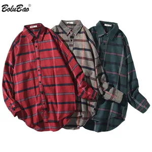 Мужская клетчатая рубашка BOLUBAO, Повседневная Длинная рубашка с длинными рукавами и отложным воротником, весна 2019