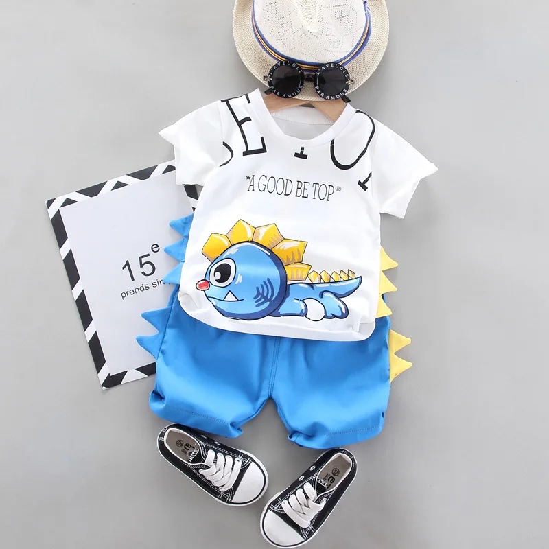 

Baby Boy Clothing Sets Fashion Summer Cartoon Cute Dinosaur T-Shirt + Shorts Kids Girls Clothes Suits Children Cotton Sets