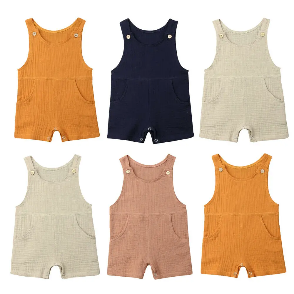 

Cute Newborn Baby Boys Girls Solid Color Romper Sleeveless Jumpsuit Outfits Clothes Summer Toddler Clothing