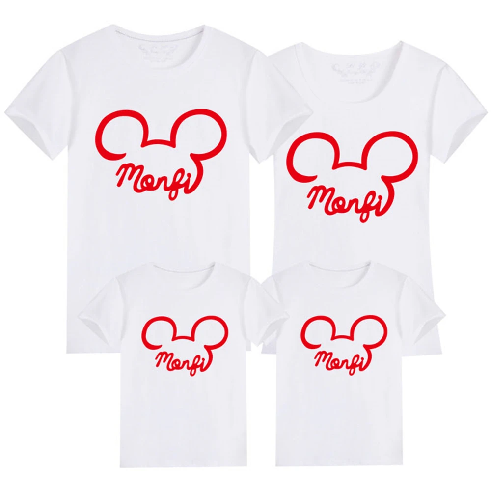 Mickey Mouse Head Printed T Shirts Summer Short Sleeve O-neck Tshirts Cotton Baby Kids Clothes Harajuku Family Matching Outfits | Мать и