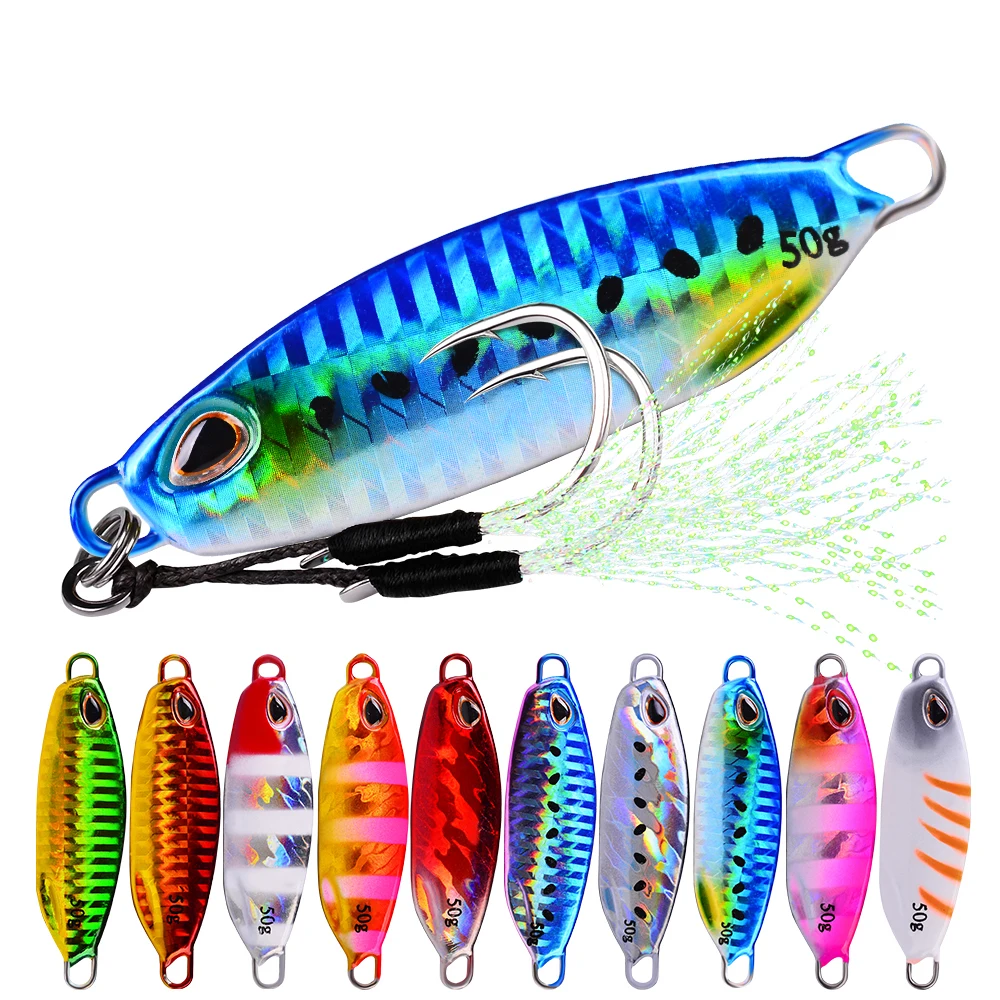 

Sinking Minnow Bass Hook Colorful Lead Casting Jig Bait Spinning Baits Feather Metal Fishing Lures