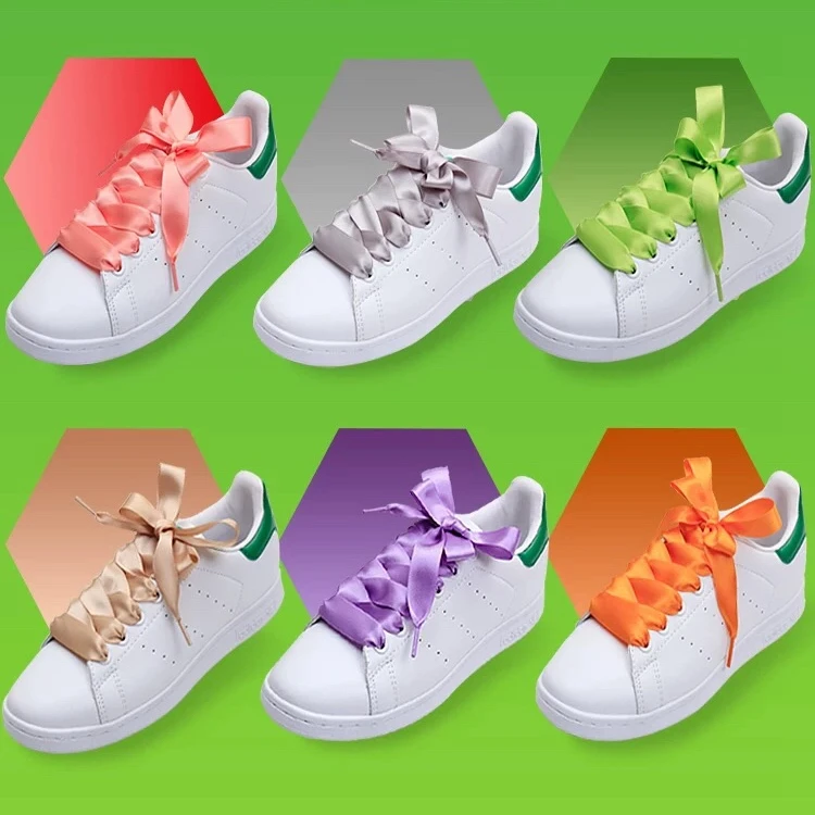 New Shoelaces Satin Silk Ribbon Shoelaces White Sneaker shoes lace  Canvas shoe laces 2cm Width 80cm/100cm/120cm Length Shoelace