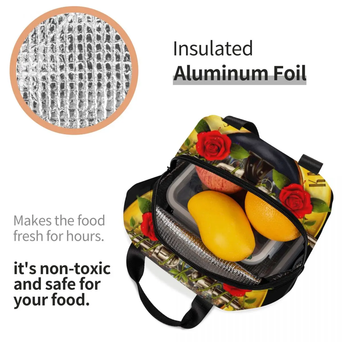 Guns N Roses lunch bag kid women insulation portable waterproof picnic coole bag breakfast school reusable food bag images - 6