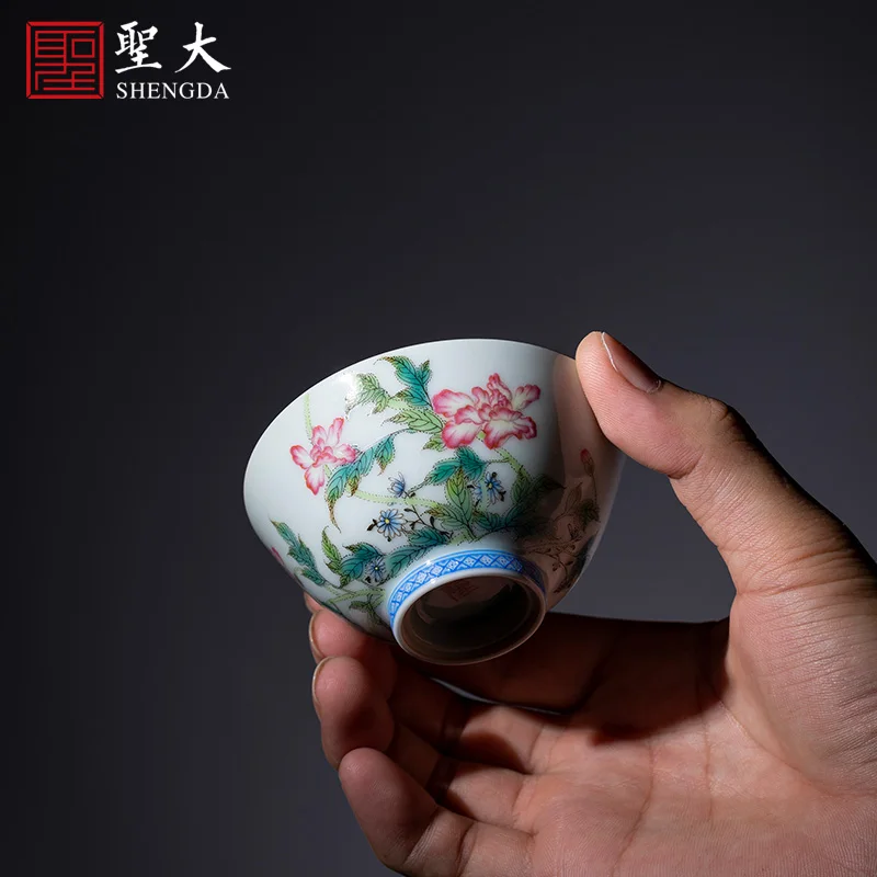 

hand-painted flowers famille rose corn poppy ceramic kung fu master cup sample tea cup manual of jingdezhen tea service