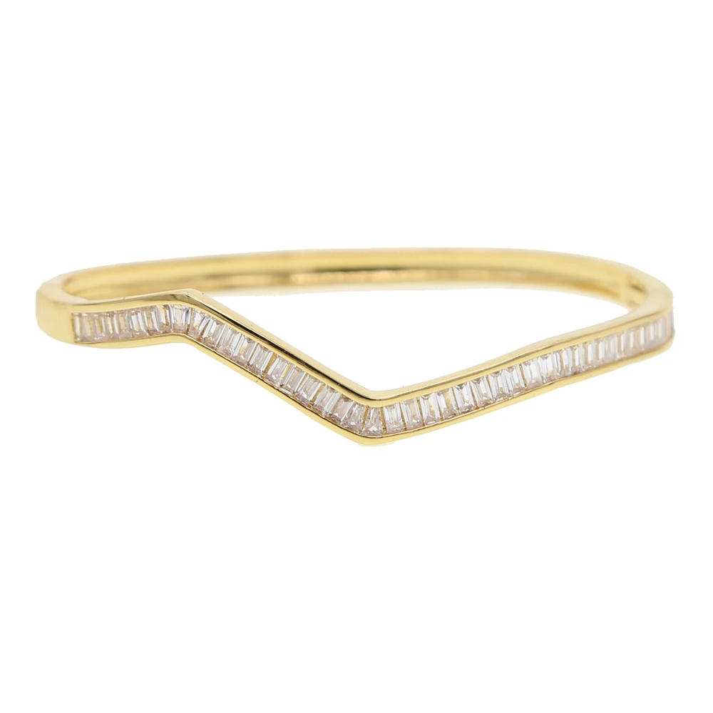 Золотой цвет cz cuff bangle bracelet new arrived Gold color fashion jewelry sparking bling Bezel set wave band classic jewelry - Окраска металла: Золотой цвет