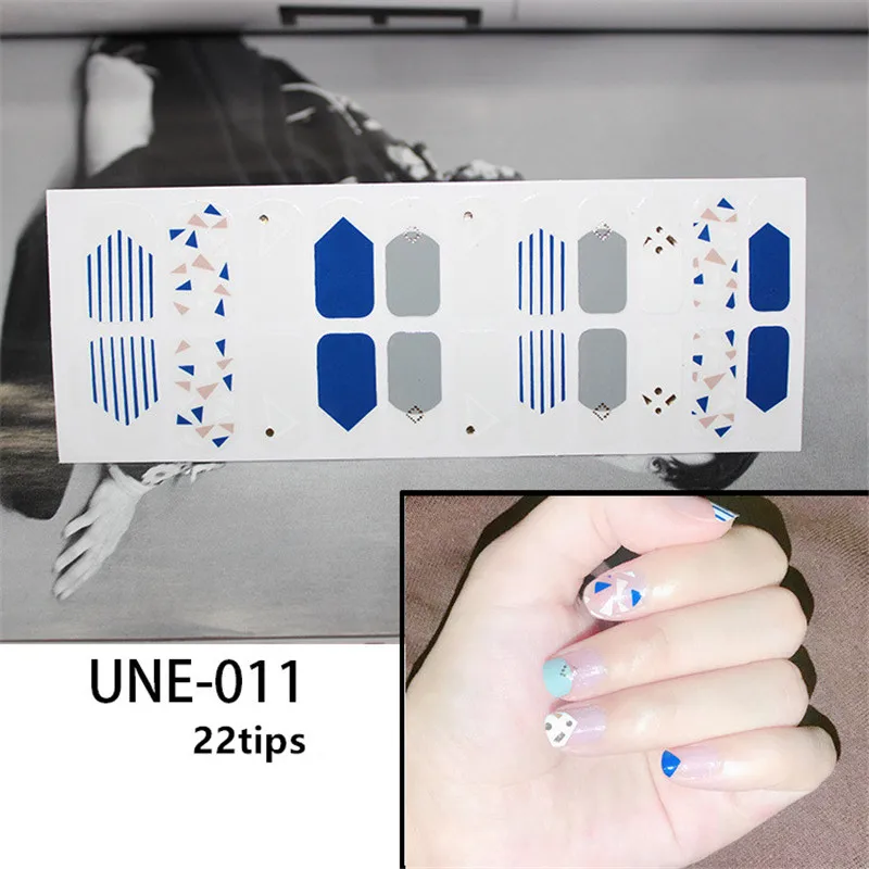 UNE011 Lamemoria 22 Советы Клей для накладных ногтей стикер DIY маникюр Снежинка Блестящий лак для ногтей с блестками полоски Обертывания Аксессуары - Цвет: UNE011