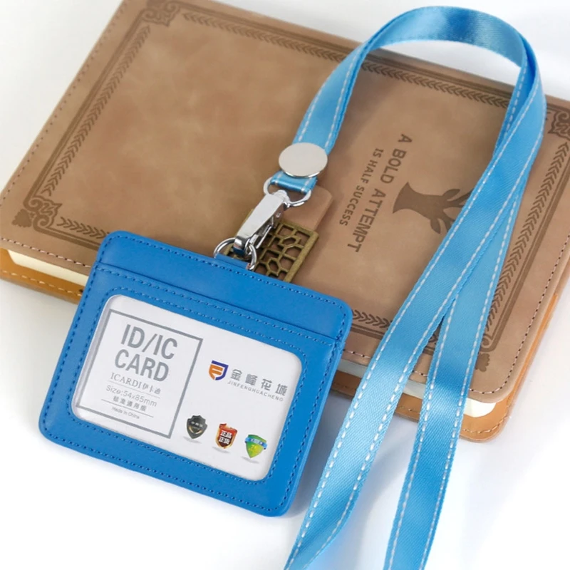 

ID Badge Holder, Vertical PU Leather ID Badge Holder with 1 Clear ID Window & 1 Credit Card Slot and a Detachable Neck K5DA