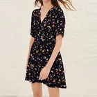 Женское мини-платье с ярким принтом бабочек, V-образным вырезом и завышенной талией, однобортное праздничное платье с коротким рукавом, 2021