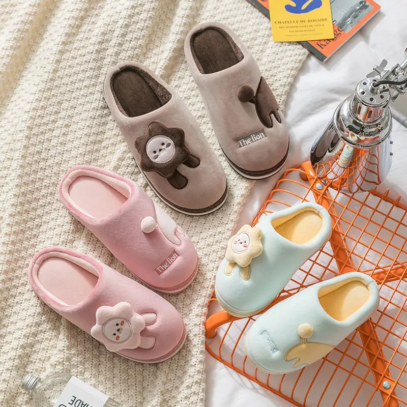

Women Winter Warm Home Slippers Indoor Cartoon Flower Comfortable Soft Bottom house Short Furry Plush Couple Shoes MTX119