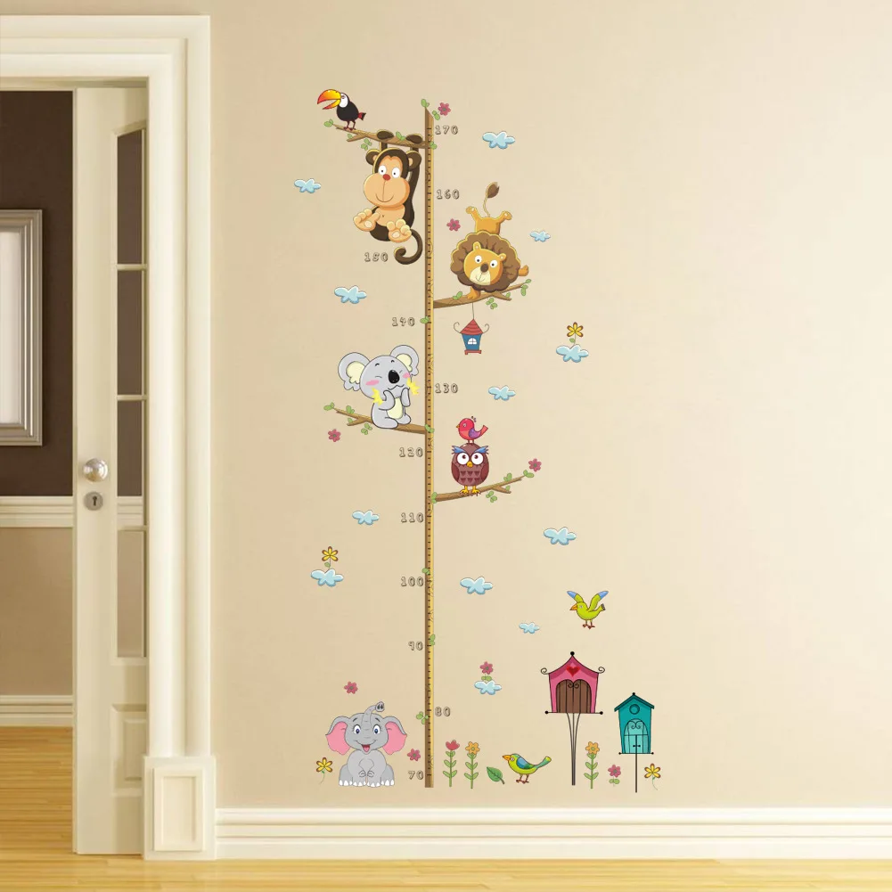 

Cartoon Animals Lion monkey Owl Elephant Height Measure Wall sticker For Kids Rooms Growth Chart Nursery Room Decor Wall Art