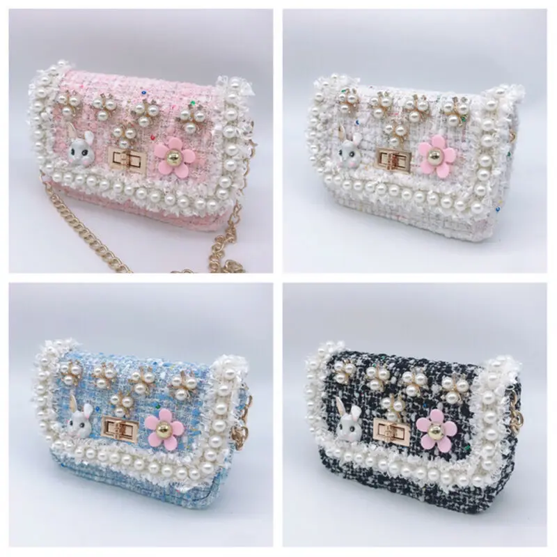 Маленькая милая шикарная Детская сумка через плечо с жемчугом и цветком сумочка