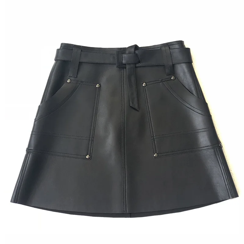 

Genuine leather 2021 autumn and winter new lambskin a-line skirt lambskin leather leather skirt high waist Korean version