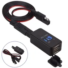 Adaptateur SAE vers USB avec voltmètre de moto et chargeur double pour GPS, appareil étanche avec prise de déconnexion rapide pour téléphone intelligent et tablette