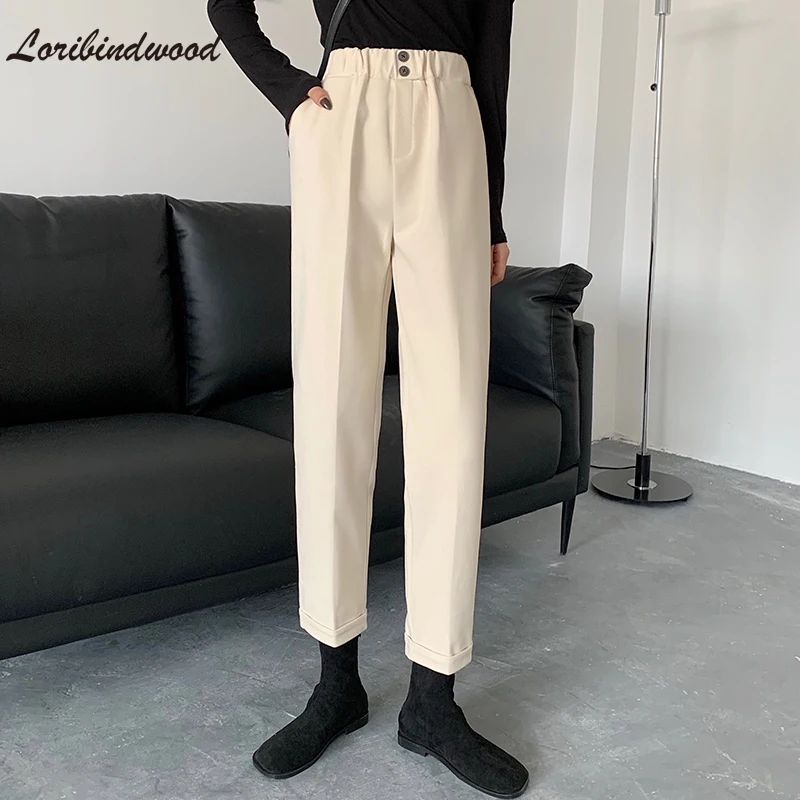 

Loribindwood 2021 Autumn and Winter New Thick Woolen Pants Korean Curling Pants High Waist Slim Casual Pants Women's Trend