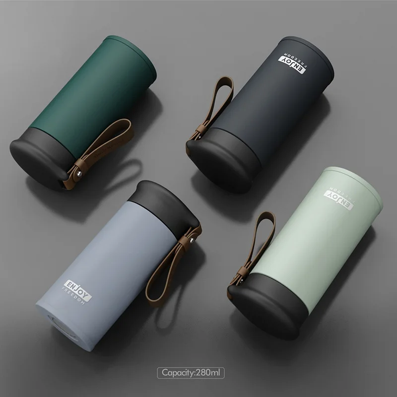 

Leather, handle, thermos cup, vacuum stainless steel, creative fashion, style, water.